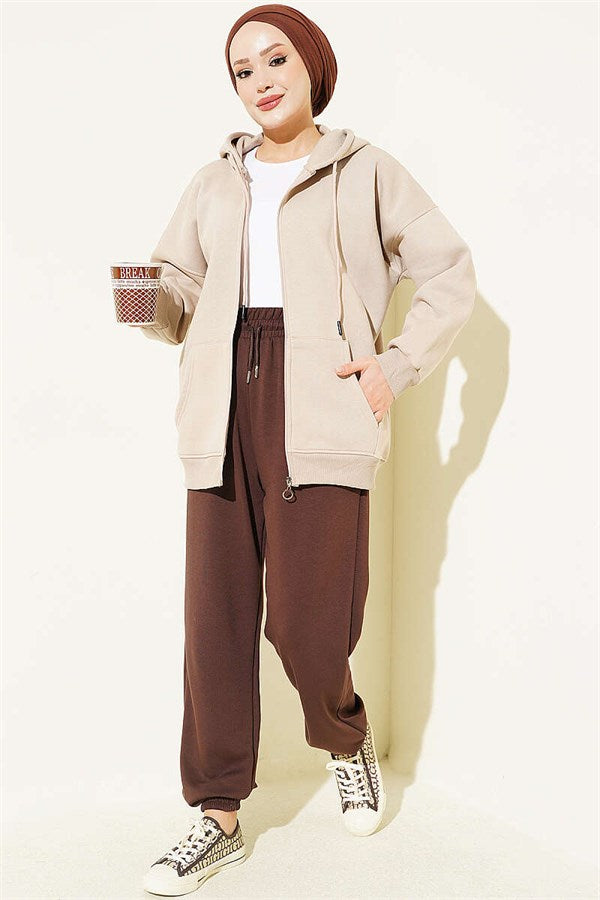 Loisha Trousers with Elastic Waistband, Brown