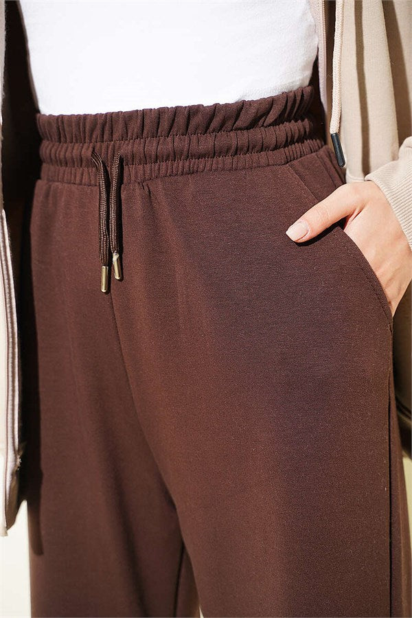 Loisha Trousers with Elastic Waistband, Brown
