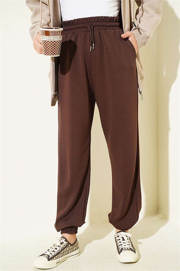 Loisha Trousers with Elastic Waistband, Brown