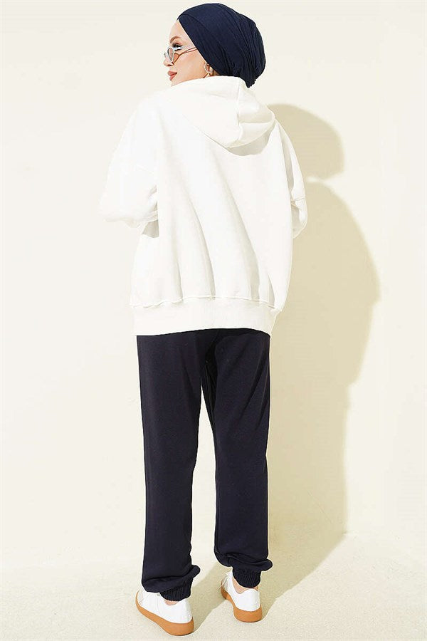 Loyşa Trousers with Elastic Waistband, Navy Blue