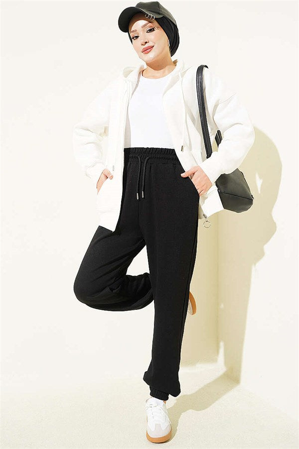 Loisha Trousers with Elastic Waistband, Black