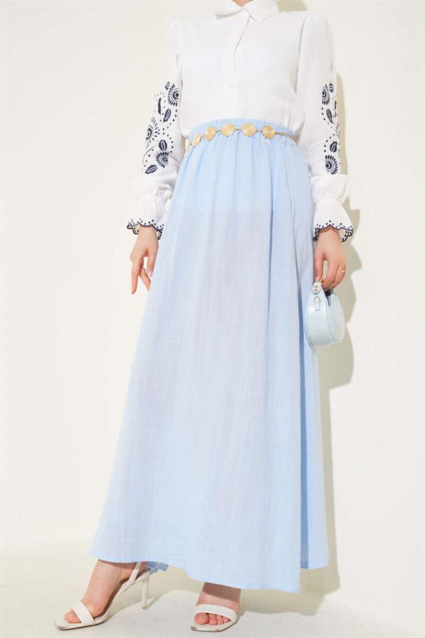 Elastic Waist Muslin Skirt Baby Blue