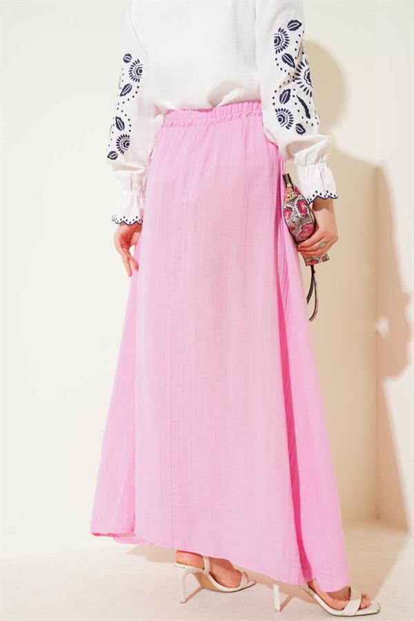 Elastic Waist Muslin Skirt Pink