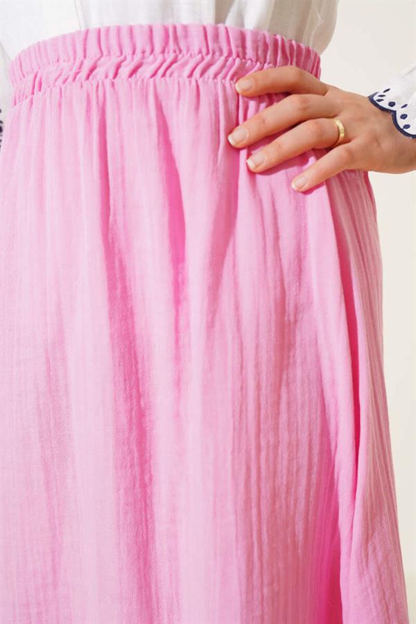 Elastic Waist Muslin Skirt Pink
