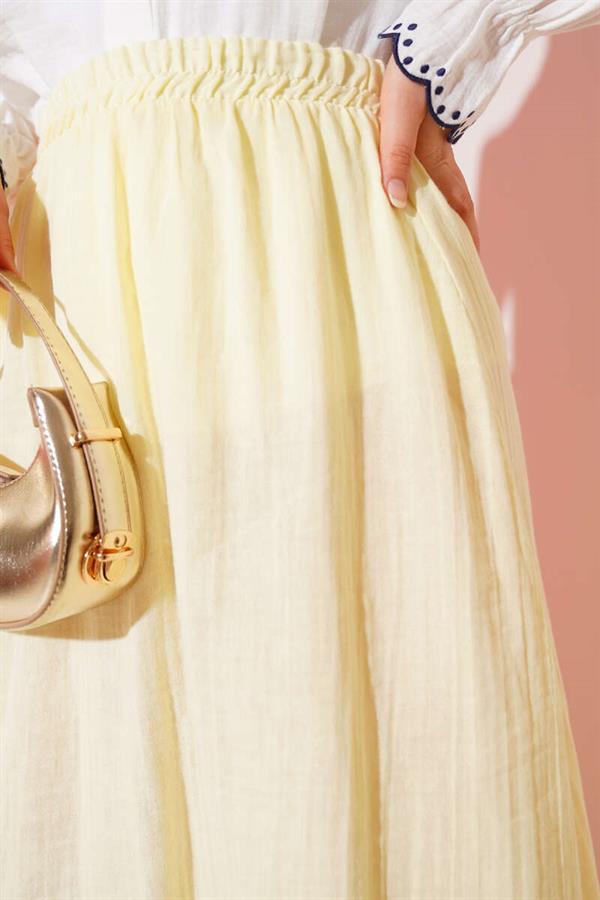 Elastic Waist Muslin Skirt Yellow