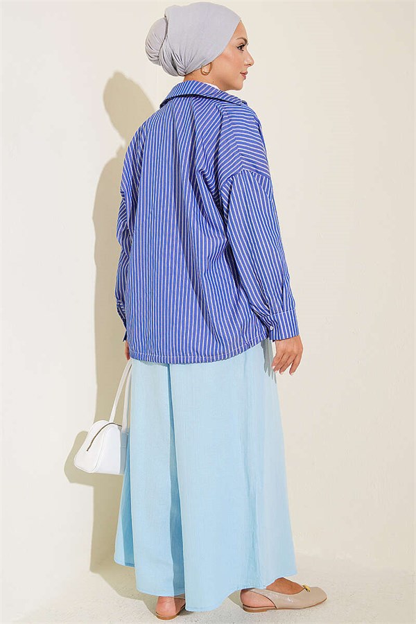 Loose-fitting muslin trousers with elastic waistband, blue.