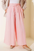 Pink Muslin Loose-Fitting Pants with Elastic Waistband