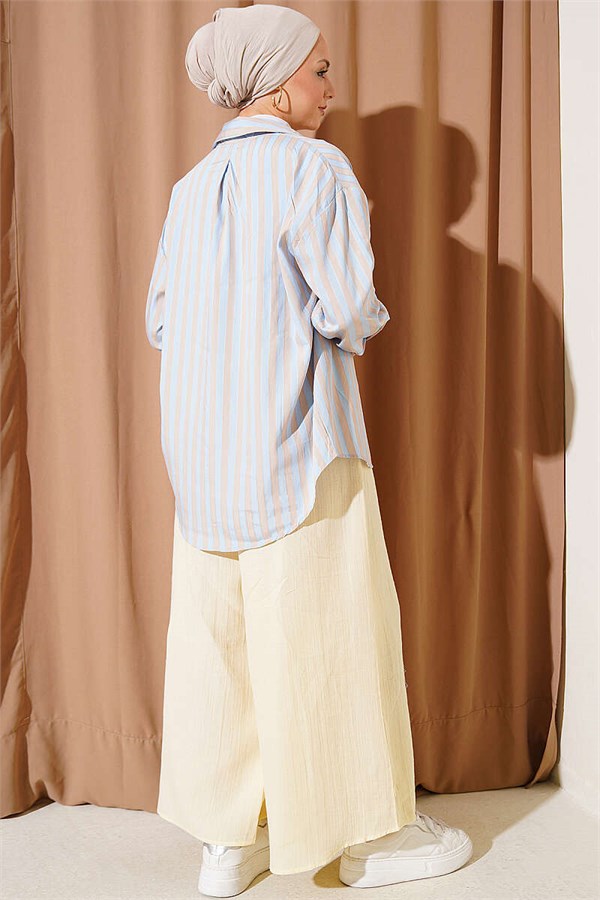 Yellow Muslin Loose-Fitting Trousers with Elastic Waistband
