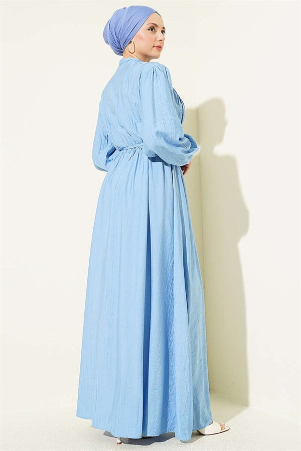 Baby Blue Ribbed Dress with Elastic Waistband