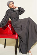 Ribbed Dress with Elastic Waistband, Smoke Grey