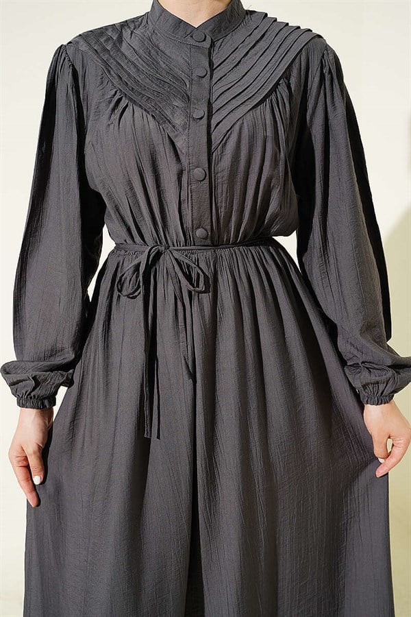Ribbed Dress with Elastic Waistband, Smoke Grey