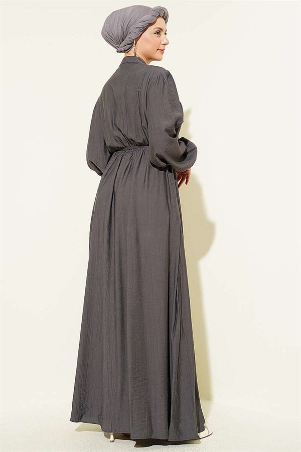 Ribbed Dress with Elastic Waistband, Smoke Grey