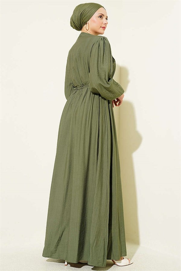 Ribbed Dress with Elastic Waistband, Khaki