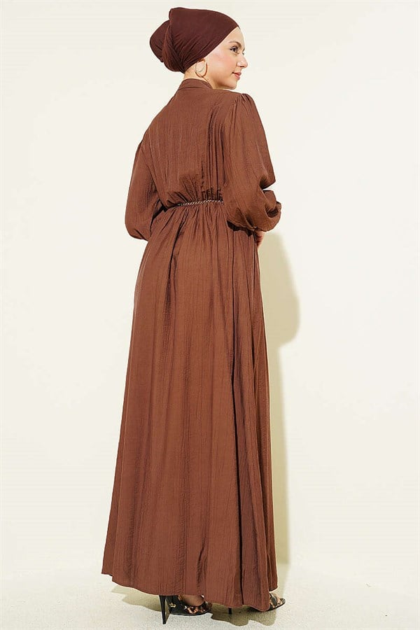Ribbed Dress with Elastic Waist, Brown