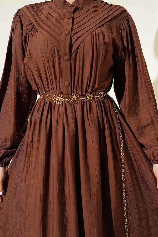 Ribbed Dress with Elastic Waist, Brown