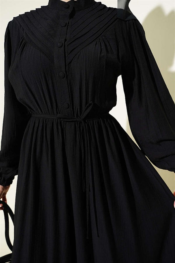 Black Ribbed Dress with Elastic Waist