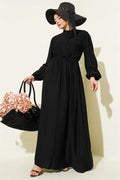 Black Ribbed Dress with Elastic Waist
