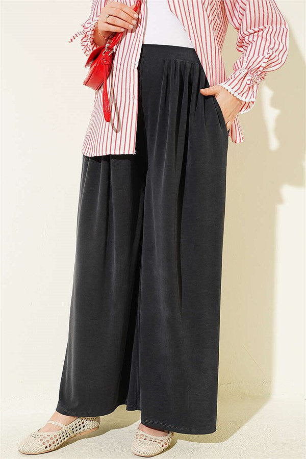 Anthracite Pleated Detail Trousers with Elastic Waistband