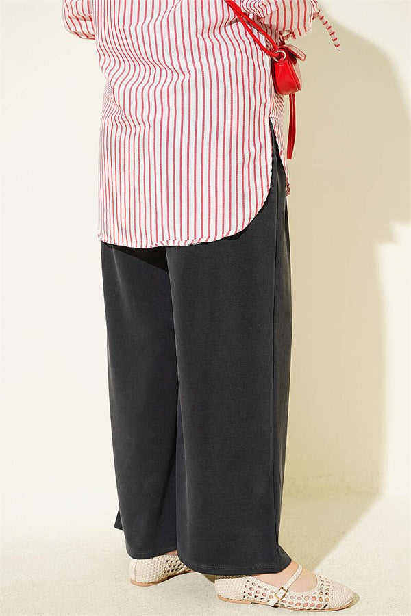 Anthracite Pleated Detail Trousers with Elastic Waistband
