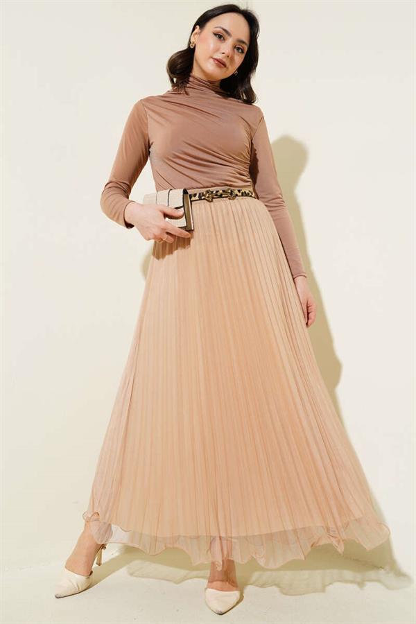 Elastic Waist Pleated Ruffle Tulle Skirt Buscuvi