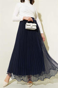 Pleated Ruffle Tulle Skirt with Elastic Waistband Navy Blue