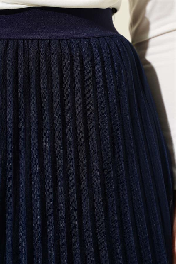 Pleated Ruffle Tulle Skirt with Elastic Waistband Navy Blue