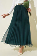 Elastic Waist Pleated Ruffle Tulle Skirt Emerald