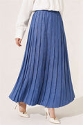 Indigo Skirt with Elastic Waist and Pleated Details