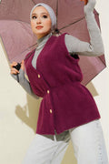 Elastic Waistband Bearded Knit Vest Plum