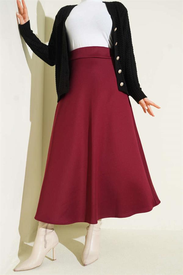 Scuba A-line Skirt with Elastic Waistband, Burgundy