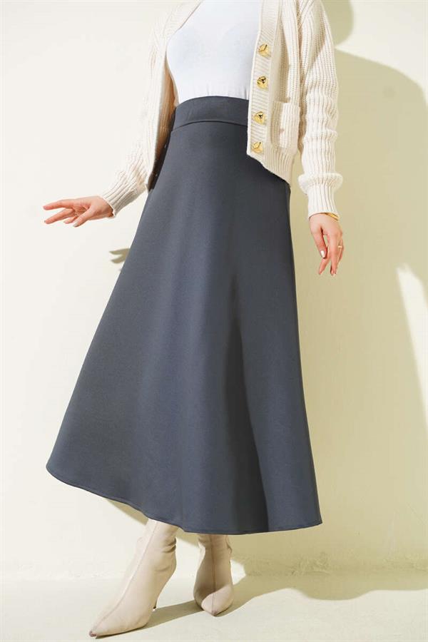 Scuba A-line Skirt with Elastic Waistband, Smoke Grey