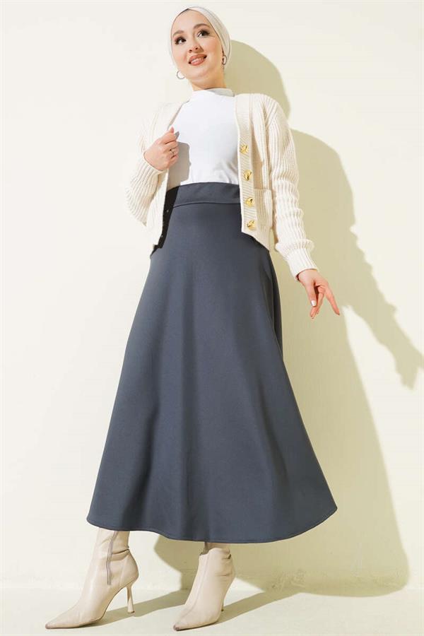 Scuba A-line Skirt with Elastic Waistband, Smoke Grey