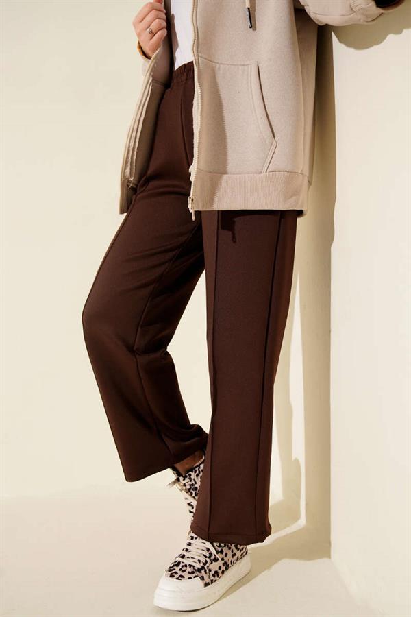 Scuba Pants with Elastic Waistband and Pockets, Brown