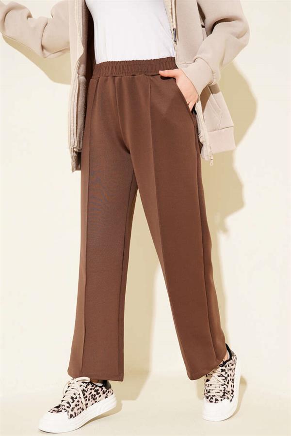 Chestnut Scuba Pants with Elastic Waistband and Pockets