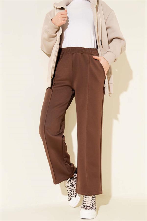 Chestnut Scuba Pants with Elastic Waistband and Pockets