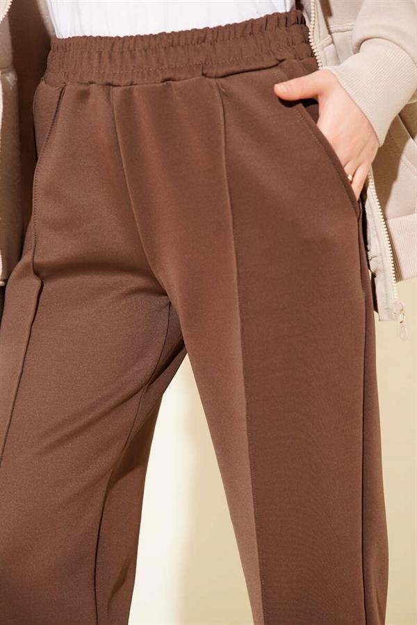 Chestnut Scuba Pants with Elastic Waistband and Pockets