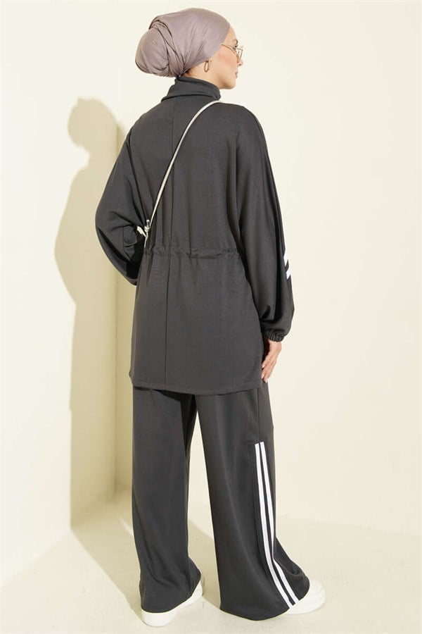 2 Piece Set with Elastic Waistband and Stripe Detail, Smoke Grey
