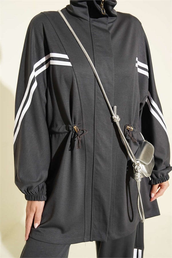 2 Piece Set with Elastic Waistband and Stripe Detail, Smoke Grey