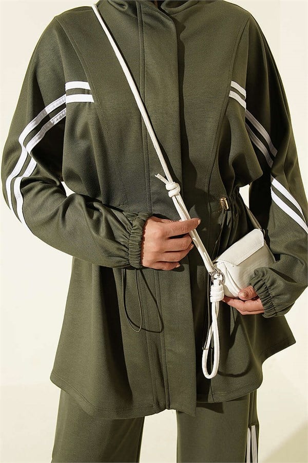 2 Piece Set with Elastic Waistband and Stripe Detail, Khaki