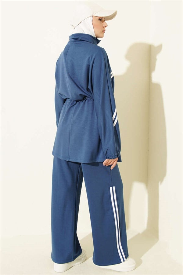 2 Piece Set with Elastic Waistband and Stripe Detail, Indigo