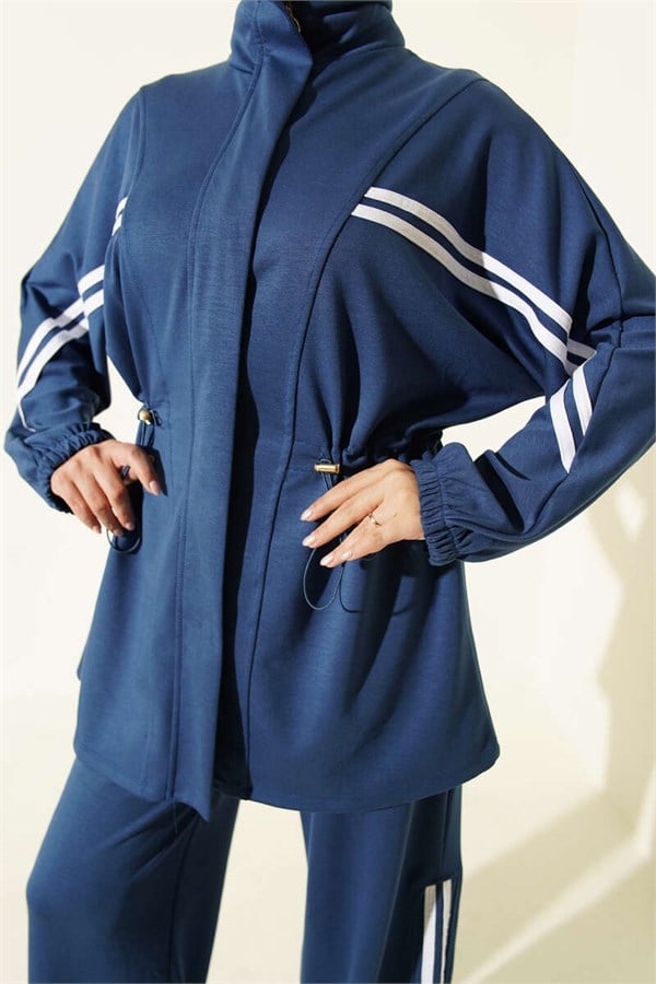 2 Piece Set with Elastic Waistband and Stripe Detail, Indigo