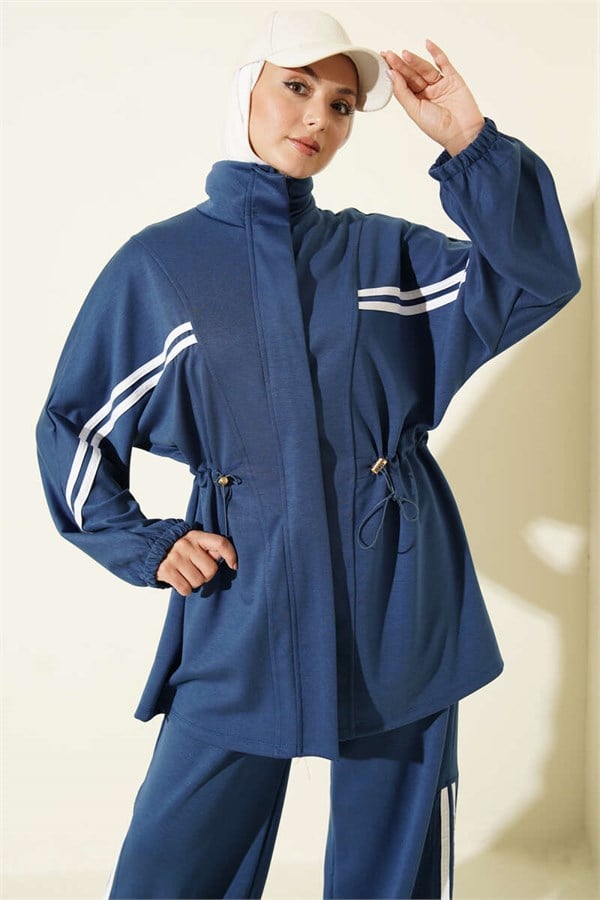 2 Piece Set with Elastic Waistband and Stripe Detail, Indigo