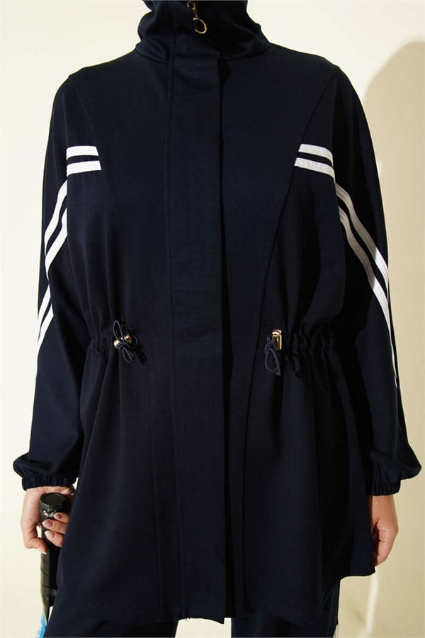 2 Piece Set with Elastic Waistband and Stripe Detail, Navy Blue