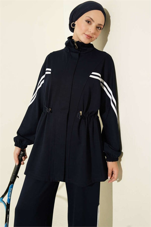 2 Piece Set with Elastic Waistband and Stripe Detail, Navy Blue