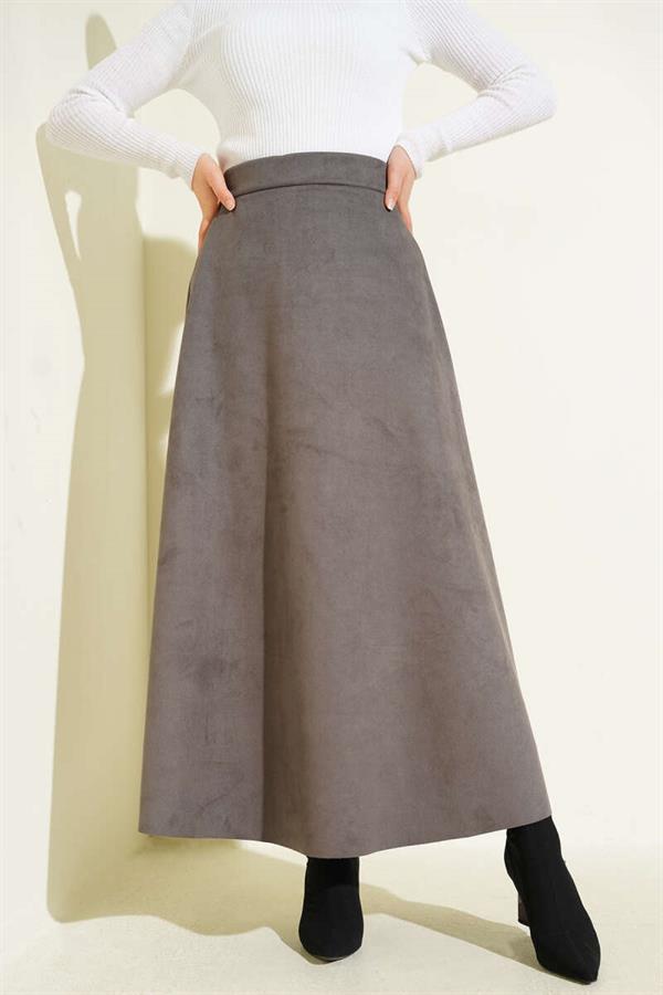 Elastic Waist Suede Skirt Smoke
