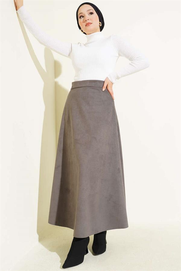 Elastic Waist Suede Skirt Smoke