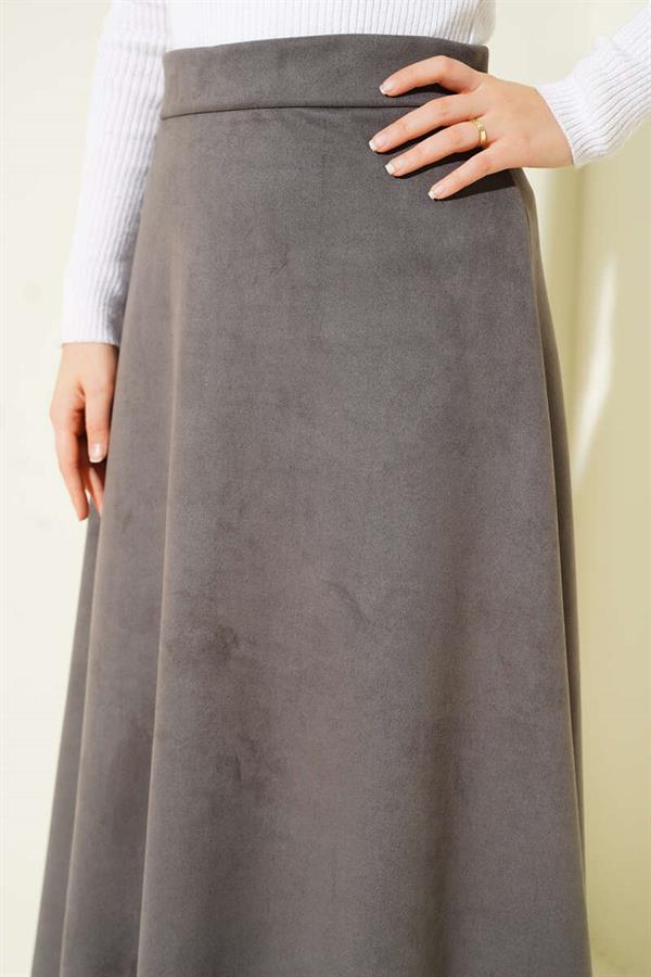 Elastic Waist Suede Skirt Smoke