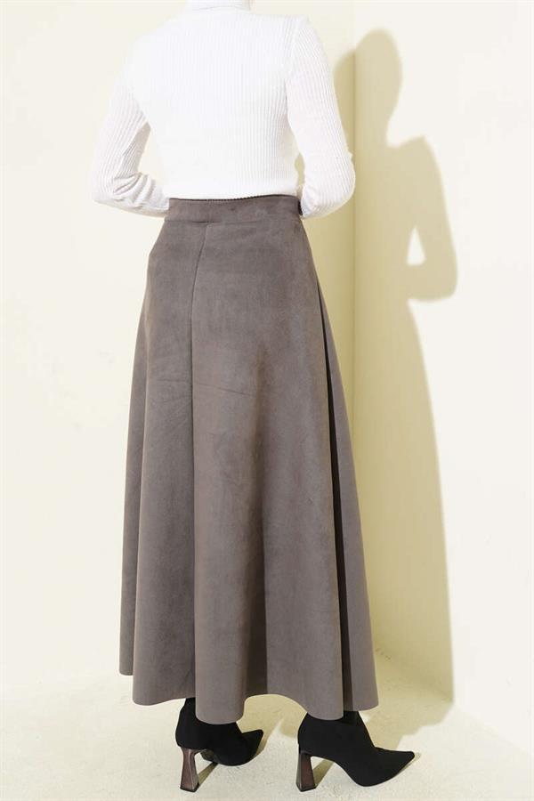 Elastic Waist Suede Skirt Smoke