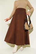Suede Skirt with Elastic Waistband, Brown