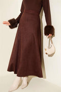 Elastic Waist Suede Flared Skirt Bitter Brown